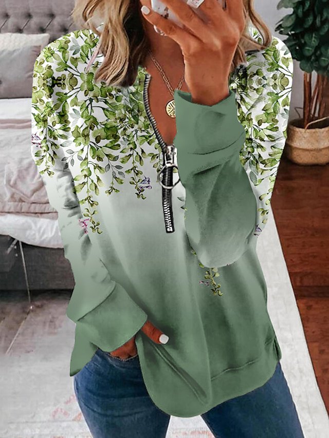 Casual Leaf Knitted Zipper Sweatshirt