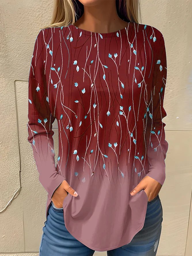 Casual Floral Crew Neck T-Shirt