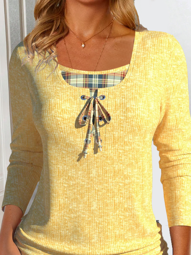 Regular Fit Casual Crew Neck Plaid Shirt