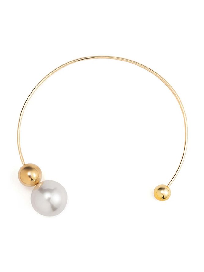Side view of Women Geometric All Season Elegant Beaded Wedding Metal Choker Necklaces
