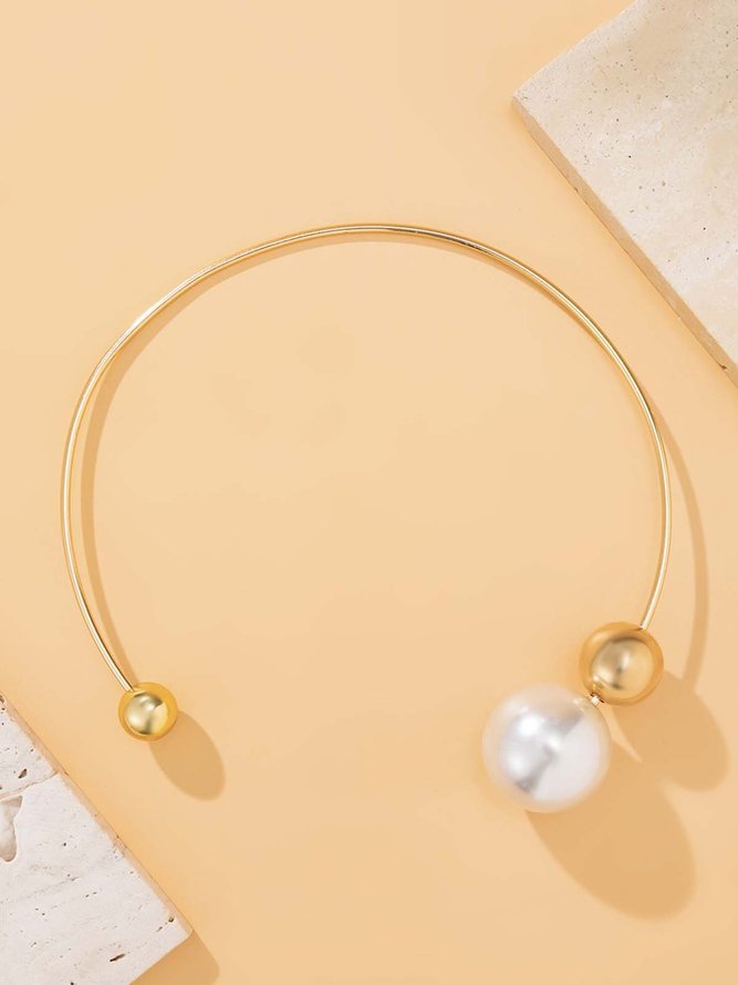 Side view of Women Geometric All Season Elegant Beaded Wedding Metal Choker Necklaces