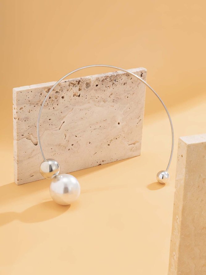 Side view of Women Geometric All Season Elegant Beaded Wedding Metal Choker Necklaces