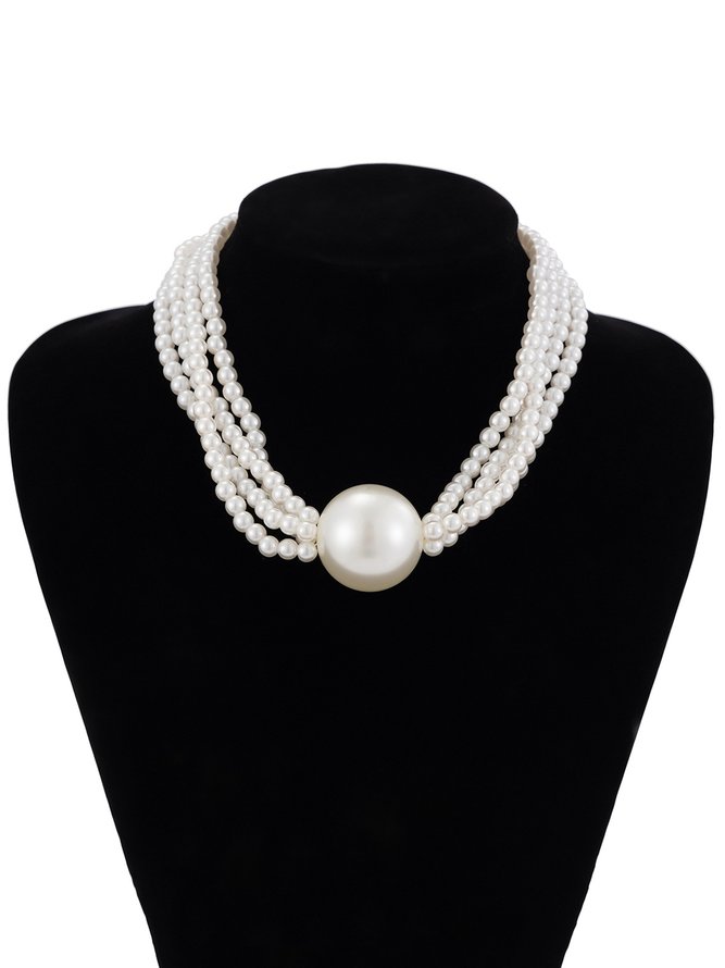 Side view of Women Plain All Season Elegant Party Beading Layer Sets Pearl Necklaces