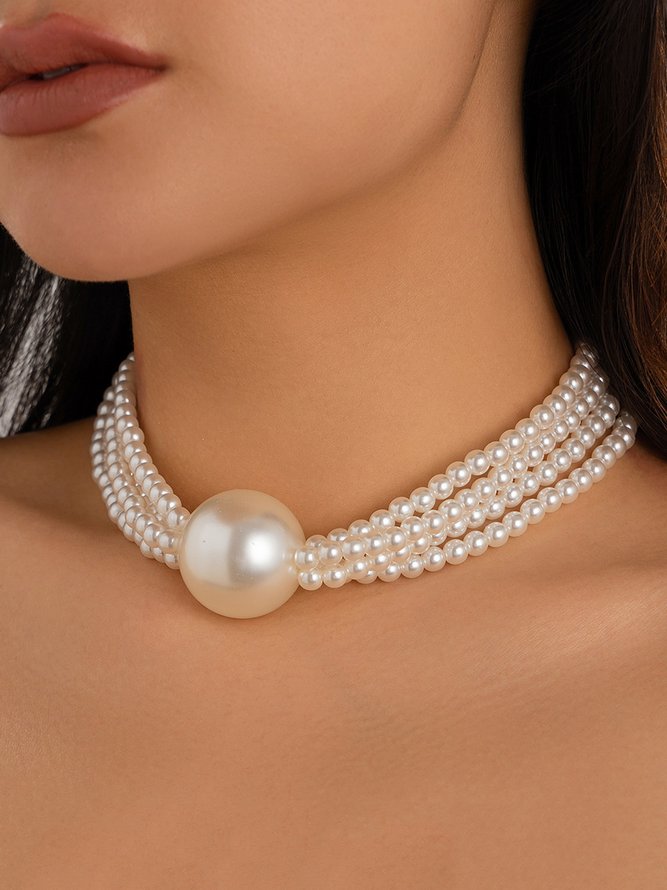 Side view of Women Plain All Season Elegant Party Beading Layer Sets Pearl Necklaces
