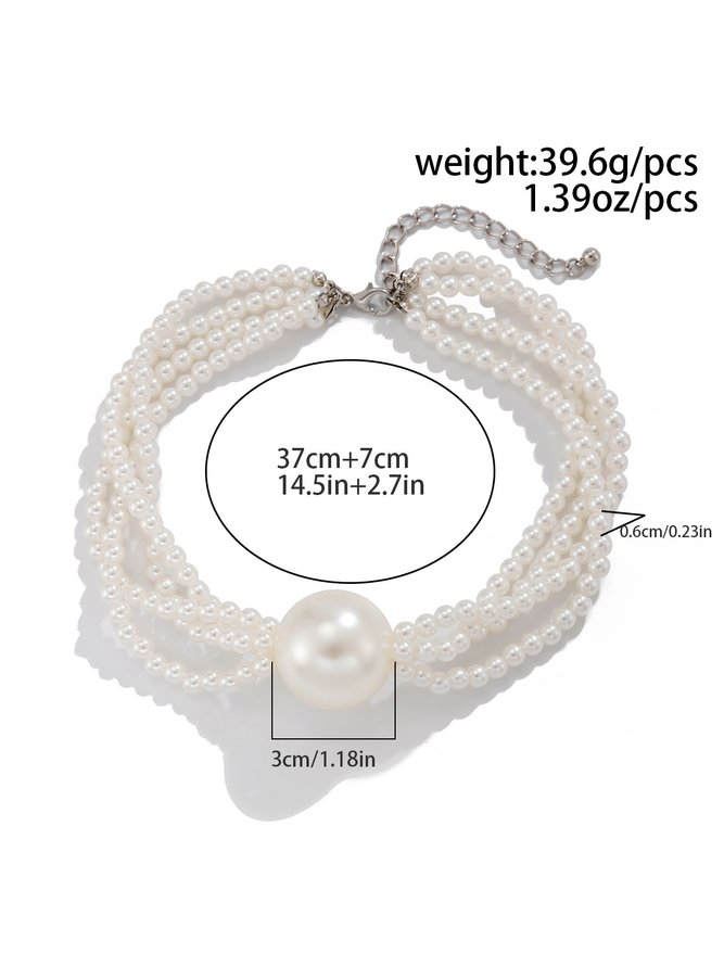Side view of Women Plain All Season Elegant Party Beading Layer Sets Pearl Necklaces
