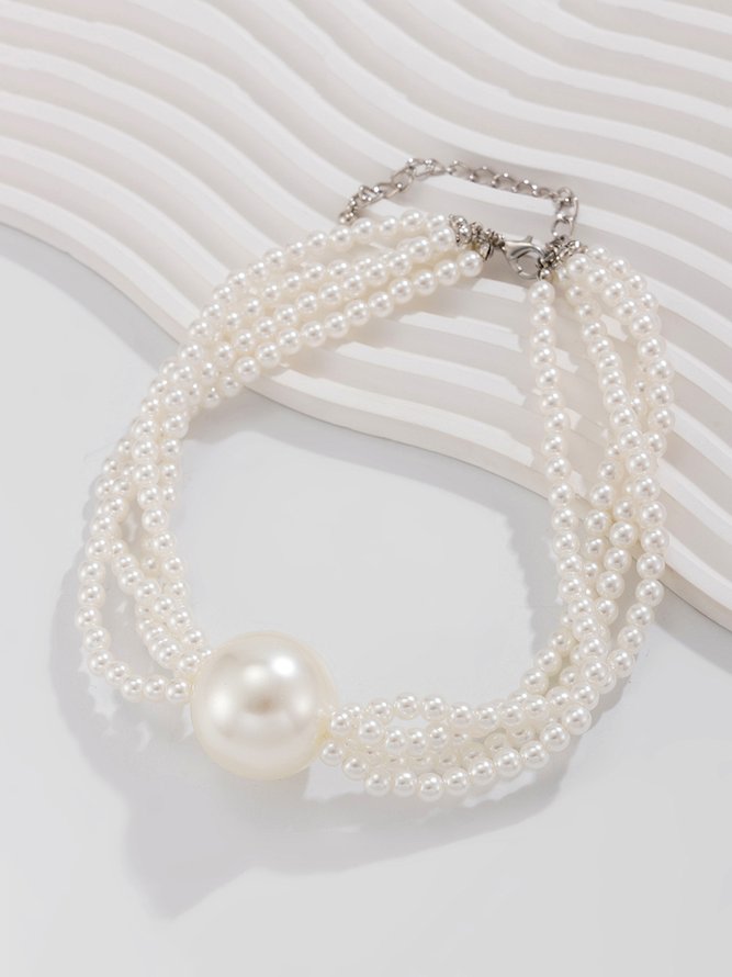 Side view of Women Plain All Season Elegant Party Beading Layer Sets Pearl Necklaces