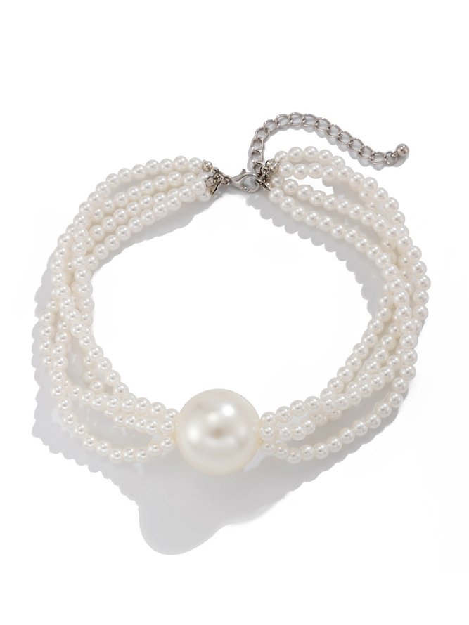 Side view of Women Plain All Season Elegant Party Beading Layer Sets Pearl Necklaces
