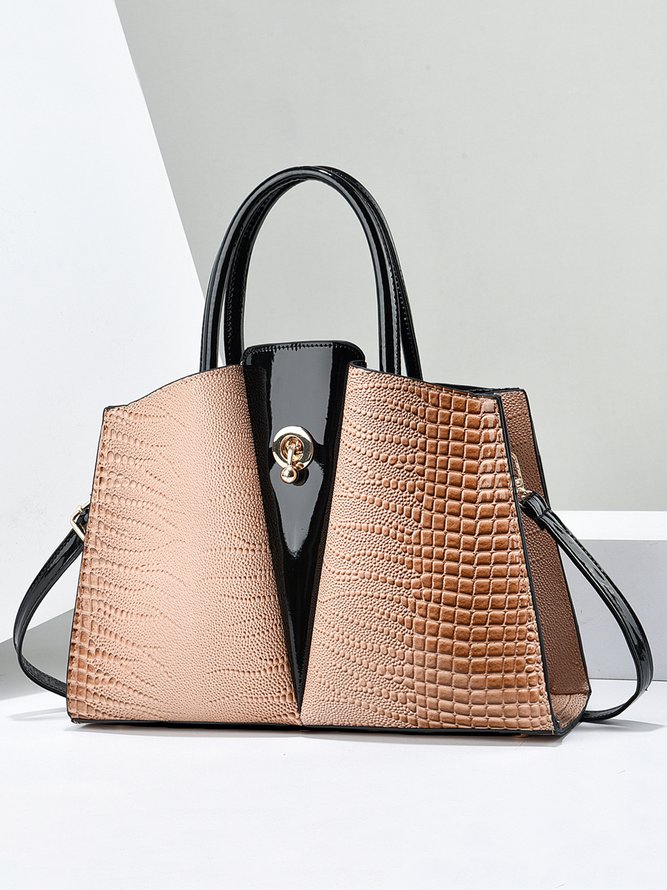 Side view of Women Color Block All Season Urban Embossed Polyester Magnetic Daily PU Tote Tote Bags