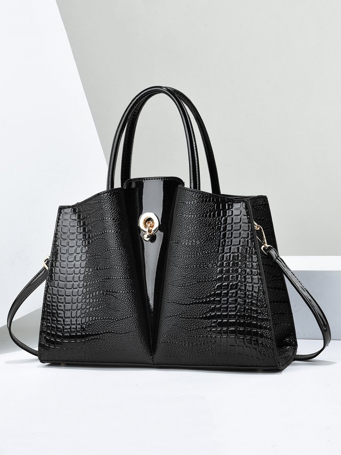 Side view of Women Color Block All Season Urban Embossed Polyester Magnetic Daily PU Tote Tote Bags