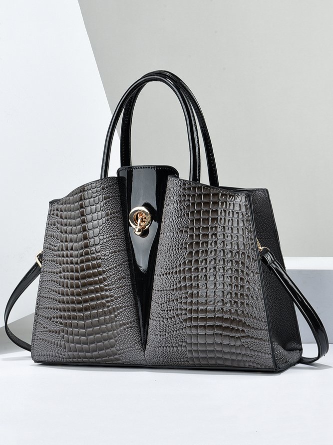 Side view of Women Color Block All Season Urban Embossed Polyester Magnetic Daily PU Tote Tote Bags