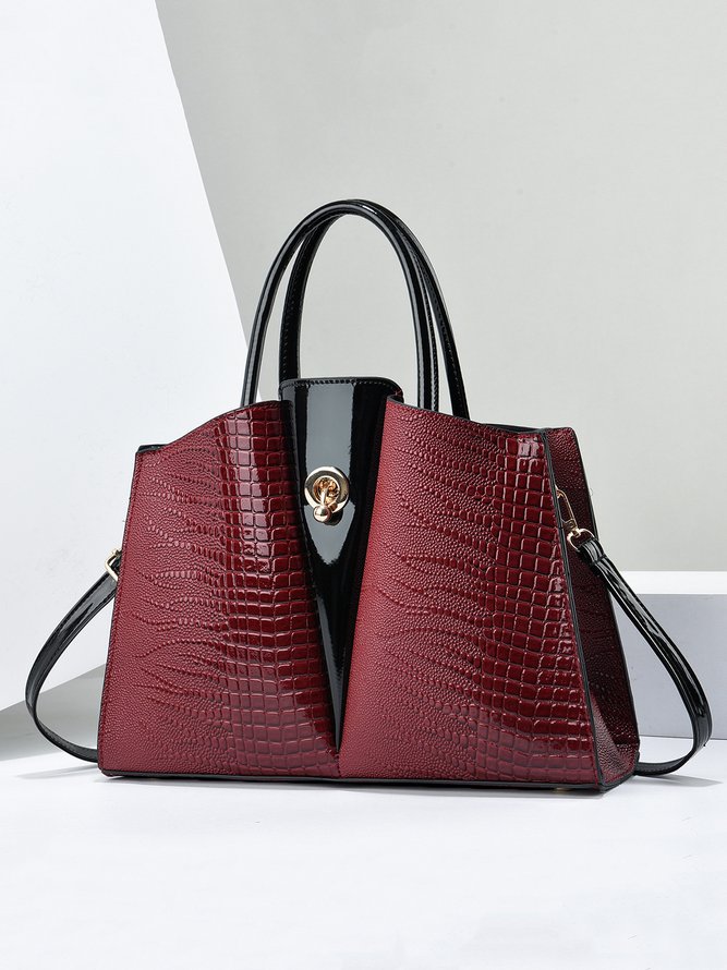 Side view of Women Color Block All Season Urban Embossed Polyester Magnetic Daily PU Tote Tote Bags