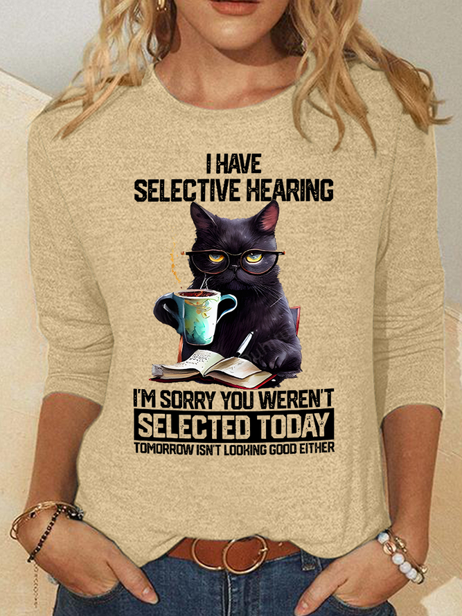 Women Text Letters Casual Blouses Crew Neck Long Sleeve Spring/Fall Top-image-17112989