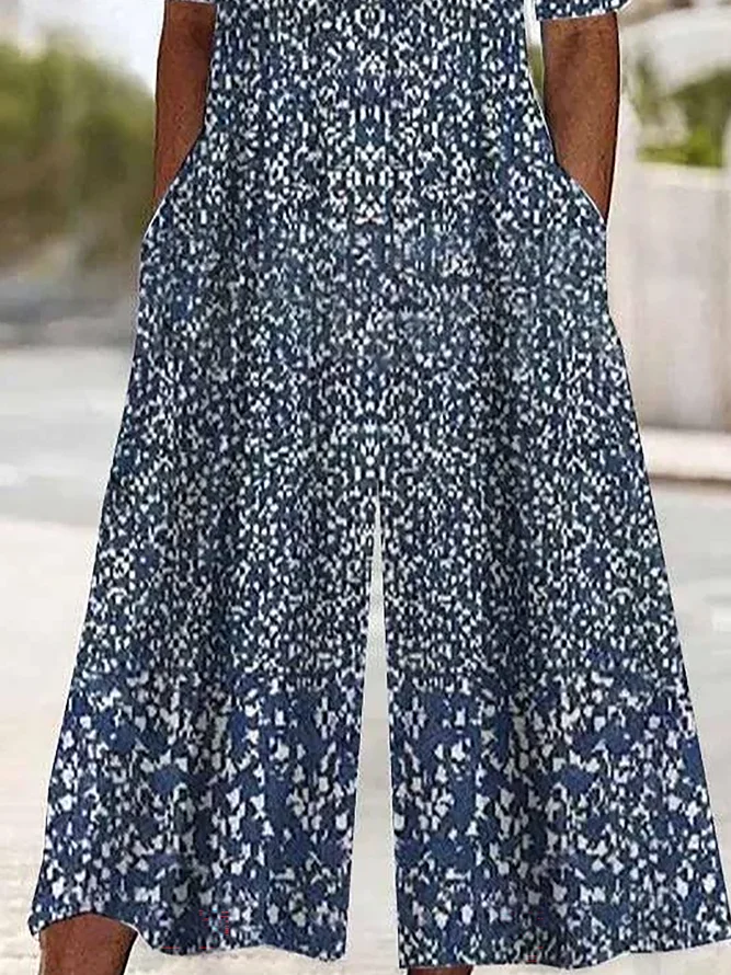 Side view of Women Ditsy Floral Casual Half Sleeve Summer Jumpsuits