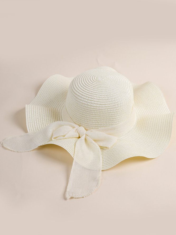 Side view of Women Elegant Plain All Season Vacation Straw Visor Regular Hats
