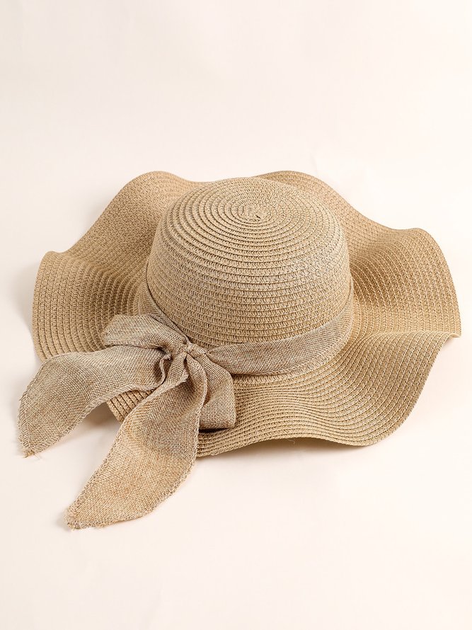 Side view of Women Elegant Plain All Season Vacation Straw Visor Regular Hats