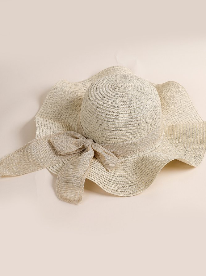 Side view of Women Elegant Plain All Season Vacation Straw Visor Regular Hats