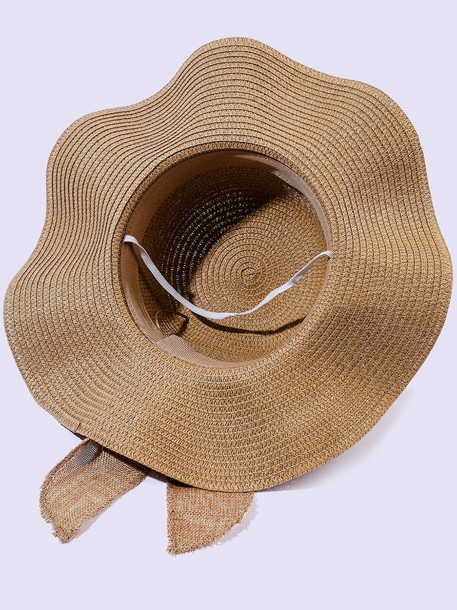 Side view of Women Elegant Plain All Season Vacation Straw Visor Regular Hats