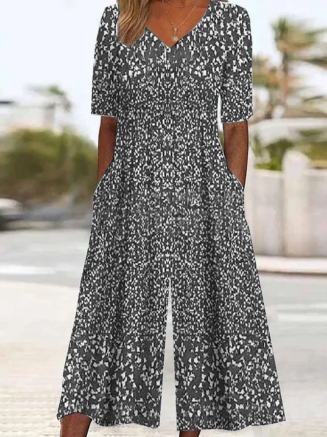 Side view of Women Ditsy Floral Casual Half Sleeve Summer Jumpsuits