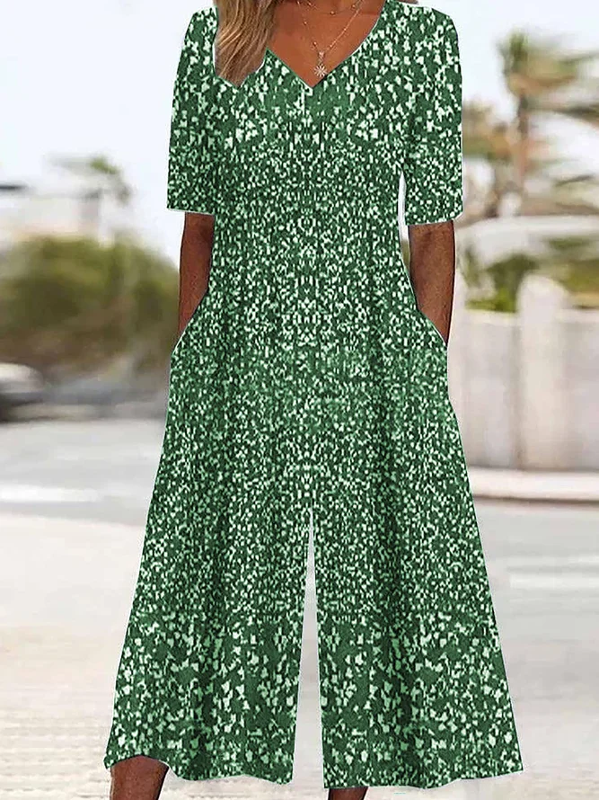 Side view of Women Ditsy Floral Casual Half Sleeve Summer Jumpsuits