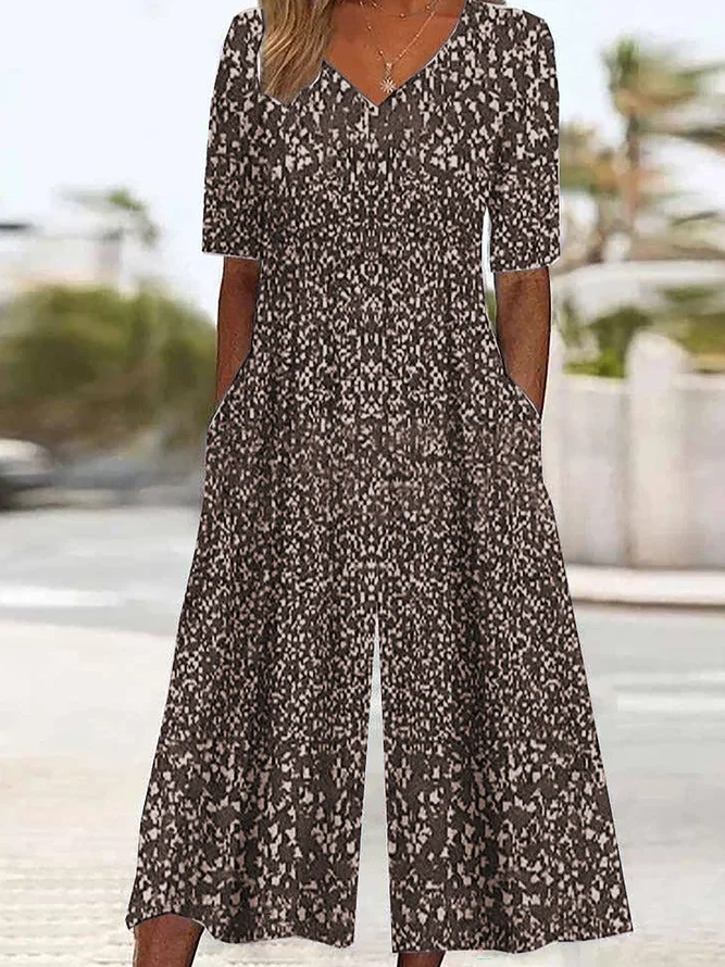 Side view of Women Ditsy Floral Casual Half Sleeve Summer Jumpsuits