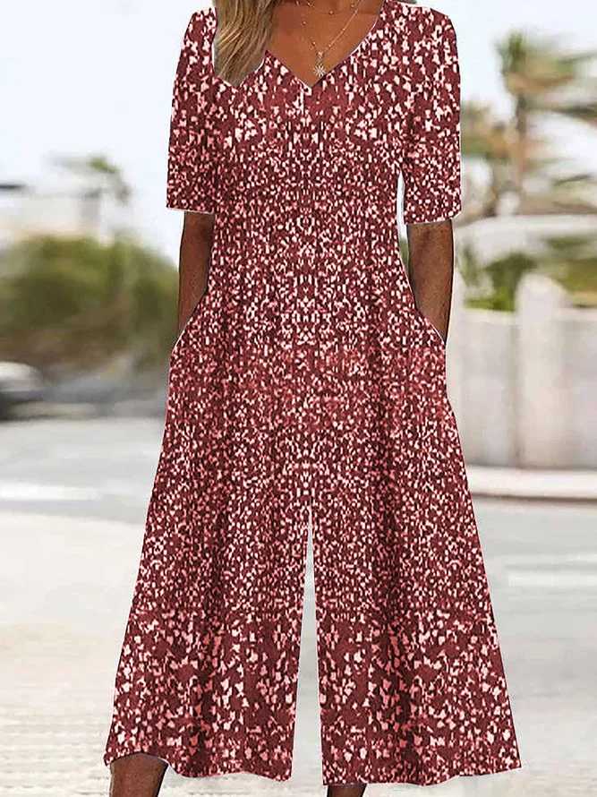 Side view of Women Ditsy Floral Casual Half Sleeve Summer Jumpsuits