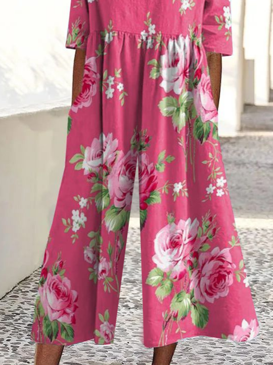 Side view of Women Floral Casual Jumpsuits