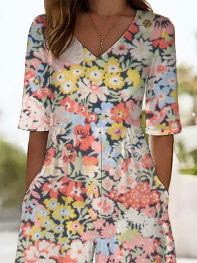 Side view of Women Floral Casual Jumpsuits