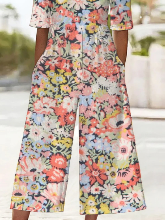 Side view of Women Floral Casual Jumpsuits