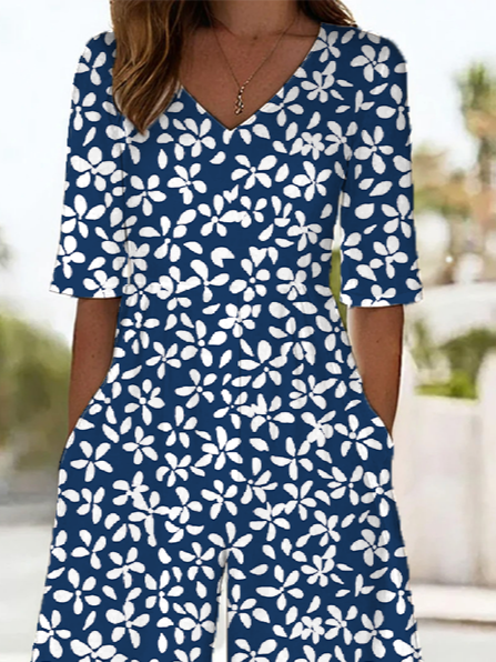 Side view of Women Floral Casual Jumpsuits