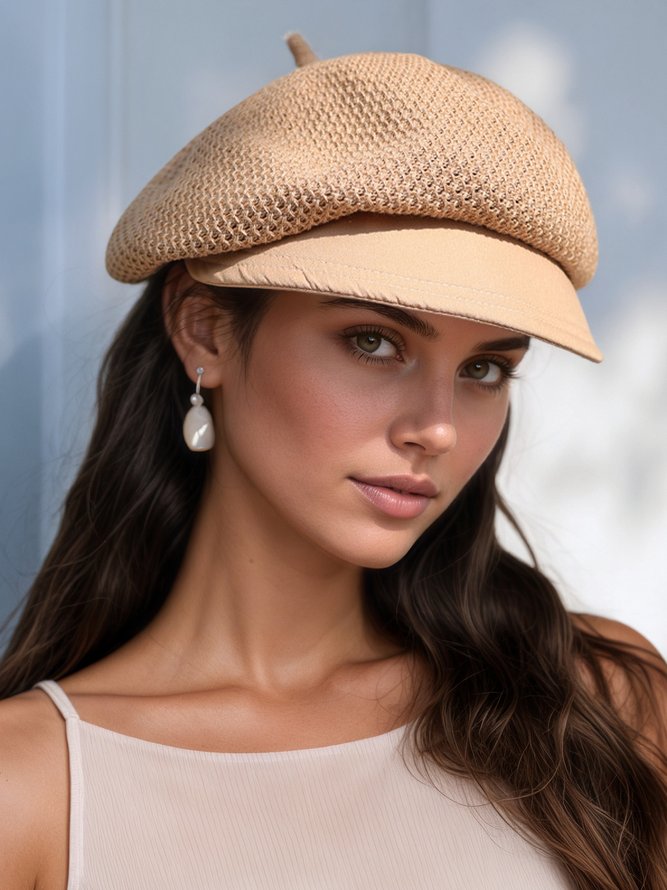 Side view of Women Plain All Season Urban Polyester Breathable Daily Beret Regular Hats