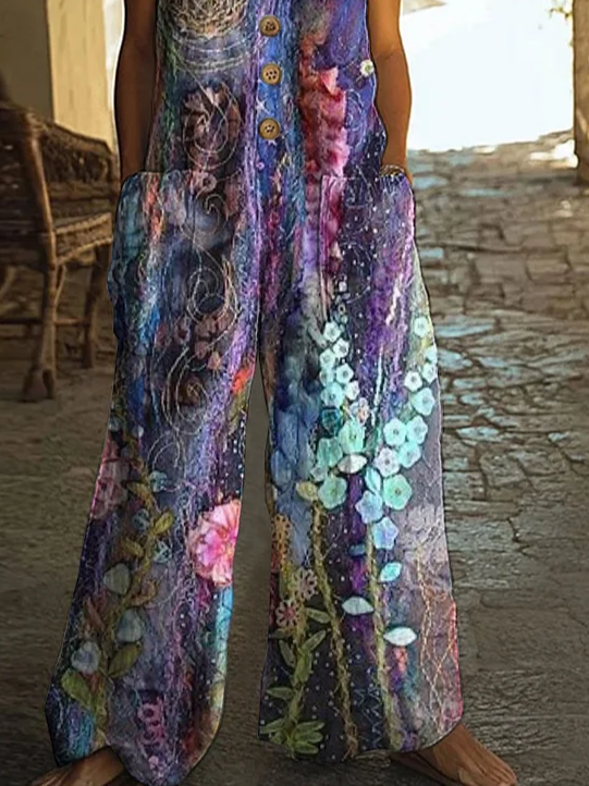 Side view of Women Floral Casual Jumpsuits
