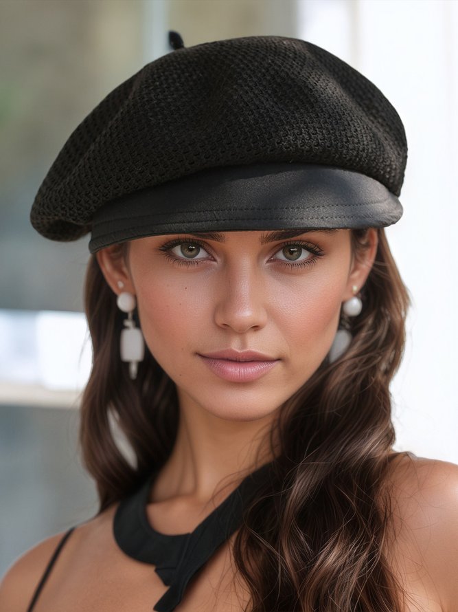 Side view of Women Plain All Season Urban Polyester Breathable Daily Beret Regular Hats