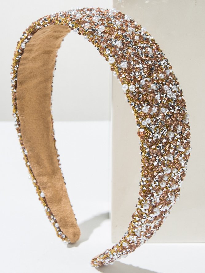 Side view of Women Geometric Elegant All Season Beaded Music Festival Vintage Style Non-Slip Hair Hoop Rhinestone Hair Accessories