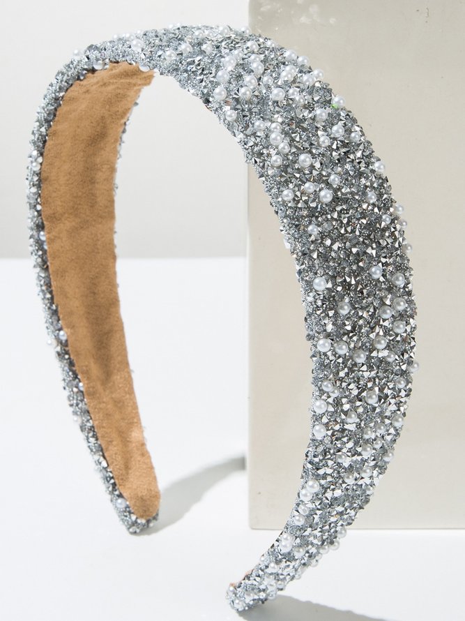 Side view of Women Geometric Elegant All Season Beaded Music Festival Vintage Style Non-Slip Hair Hoop Rhinestone Hair Accessories