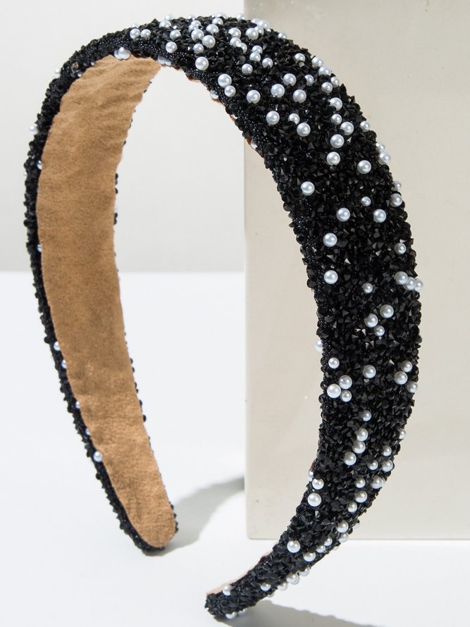 Side view of Women Geometric Elegant All Season Beaded Music Festival Vintage Style Non-Slip Hair Hoop Rhinestone Hair Accessories