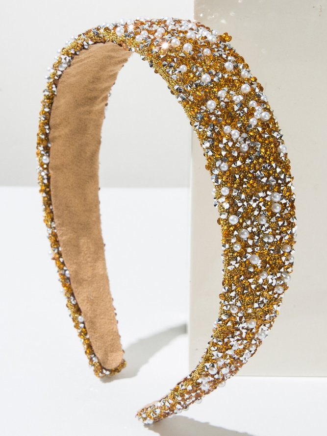 Side view of Women Geometric Elegant All Season Beaded Music Festival Vintage Style Non-Slip Hair Hoop Rhinestone Hair Accessories