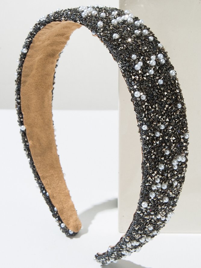Side view of Women Geometric Elegant All Season Beaded Music Festival Vintage Style Non-Slip Hair Hoop Rhinestone Hair Accessories