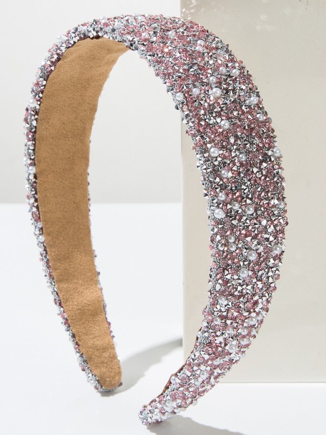 Side view of Women Geometric Elegant All Season Beaded Music Festival Vintage Style Non-Slip Hair Hoop Rhinestone Hair Accessories