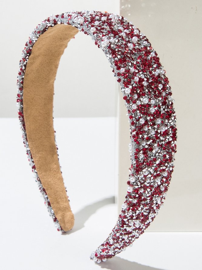Side view of Women Geometric Elegant All Season Beaded Music Festival Vintage Style Non-Slip Hair Hoop Rhinestone Hair Accessories