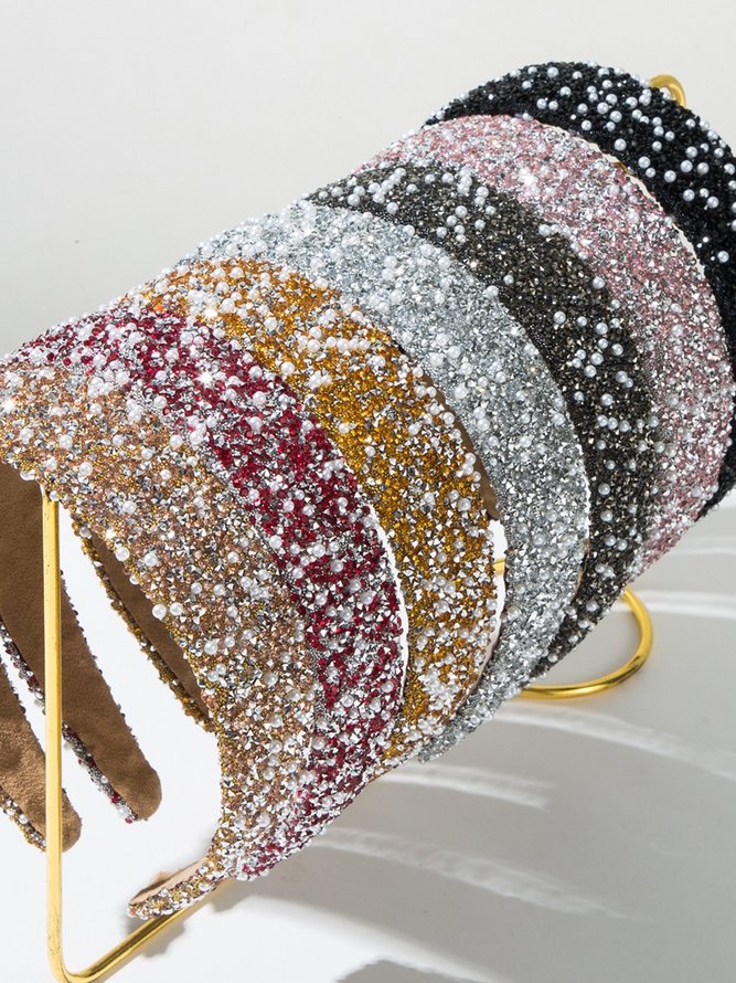 Women Geometric Elegant All Season Beaded Music Festival Vintage Style Non-Slip Hair Hoop Rhinestone Hair Accessories-image-16777246