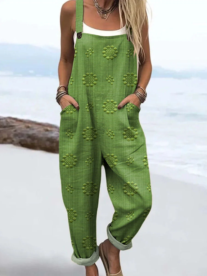 Side view of Women Floral Casual Bib Pants