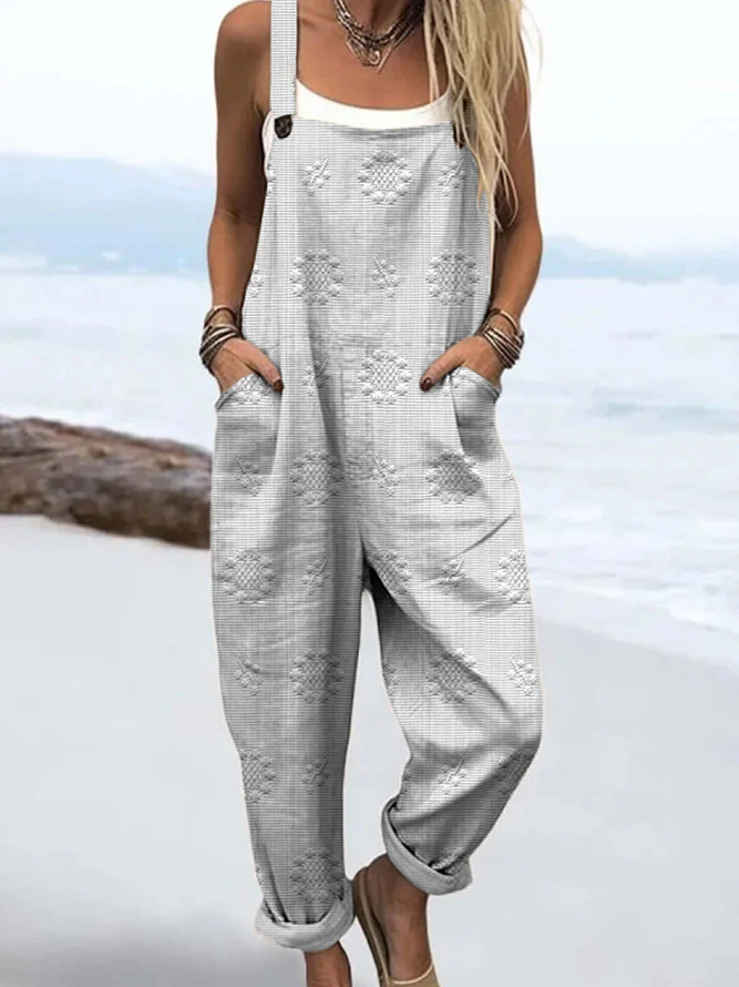 Side view of Women Floral Casual Bib Pants