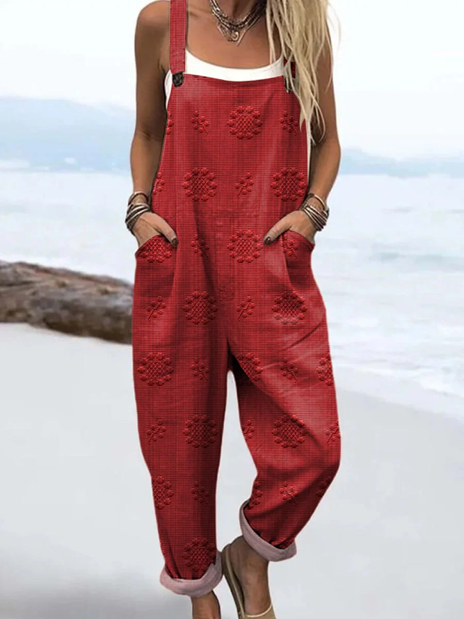 Side view of Women Floral Casual Bib Pants