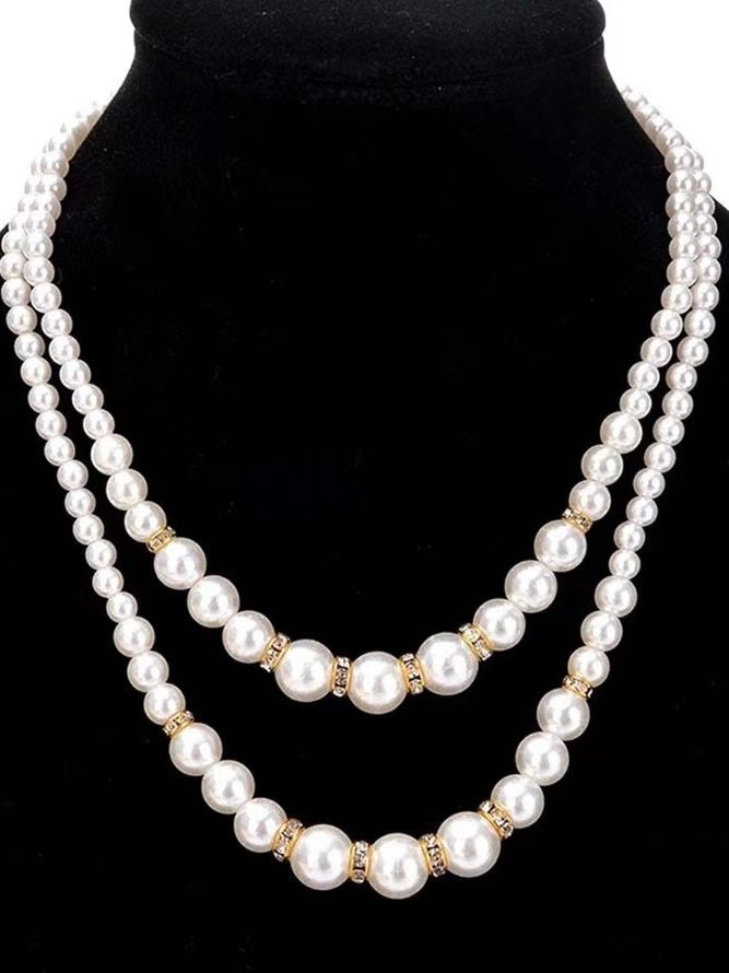 Women Street Plain All Season Beading Together Metal Chain Necklaces Necklaces-image-16791799