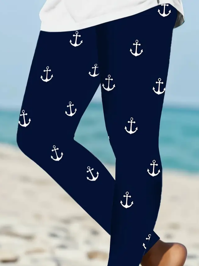 Side view of Women's Anchor Casual Long Tight Leggings