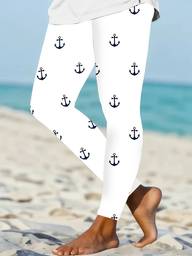 Side view of Women's Anchor Casual Long Tight Leggings