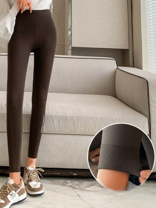Side view of Women Plain Casual Long Slim Fit Pants All Season Leggings