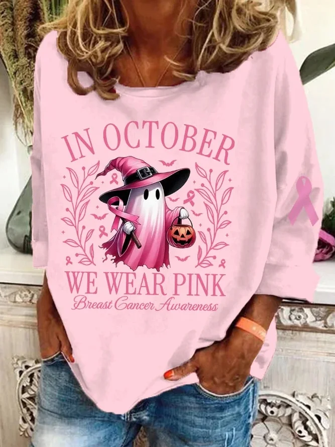 Women Halloween Sweatshirt We Are Pink Breast Cancer Awareness Crew Neck Fall Top