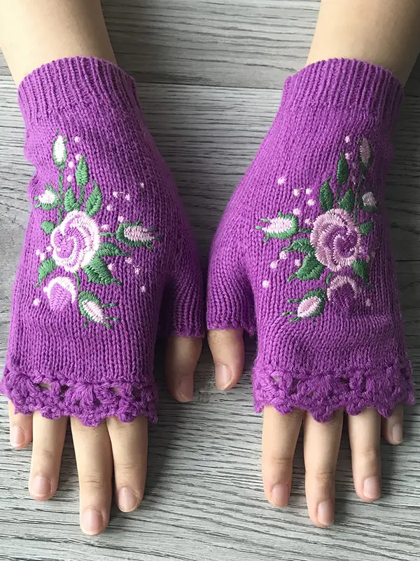 Women Ethnic Floral Winter Knitted Split Joint Commuting Warmth Regular Gloves-image-16890457