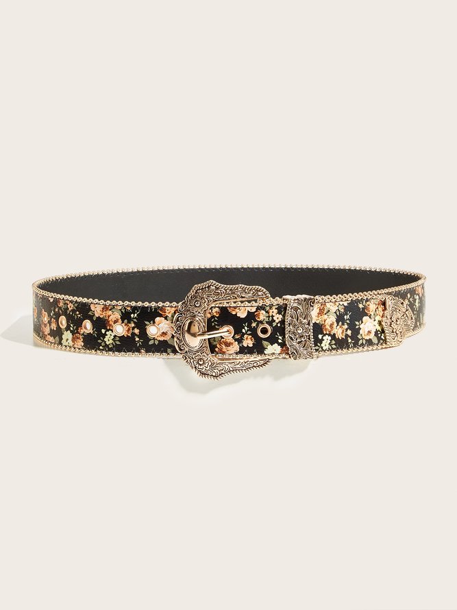 Women Street Floral All Season Printing Commuting PU Belts-image-16914065